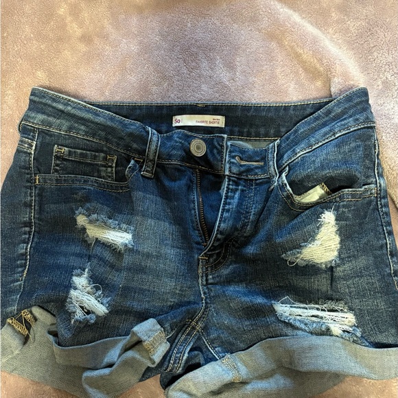 SO Women's Ripped Jean Shorts - Dark Blue - Picture 1 of 1